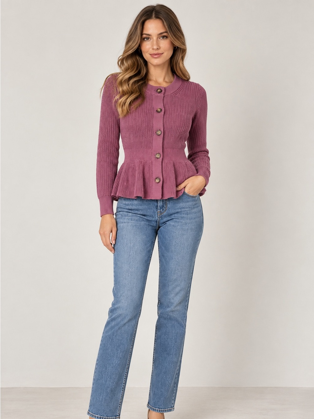 41 Hawthorn Mauve Lilac Peplum Button Front Cardigan Sweater , size XS NWT